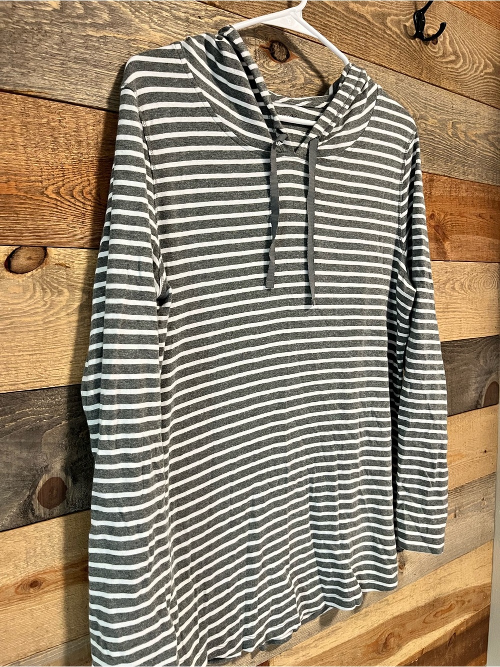 Eddie Bauer Gray and White Striped Hoodie Sweatshirt